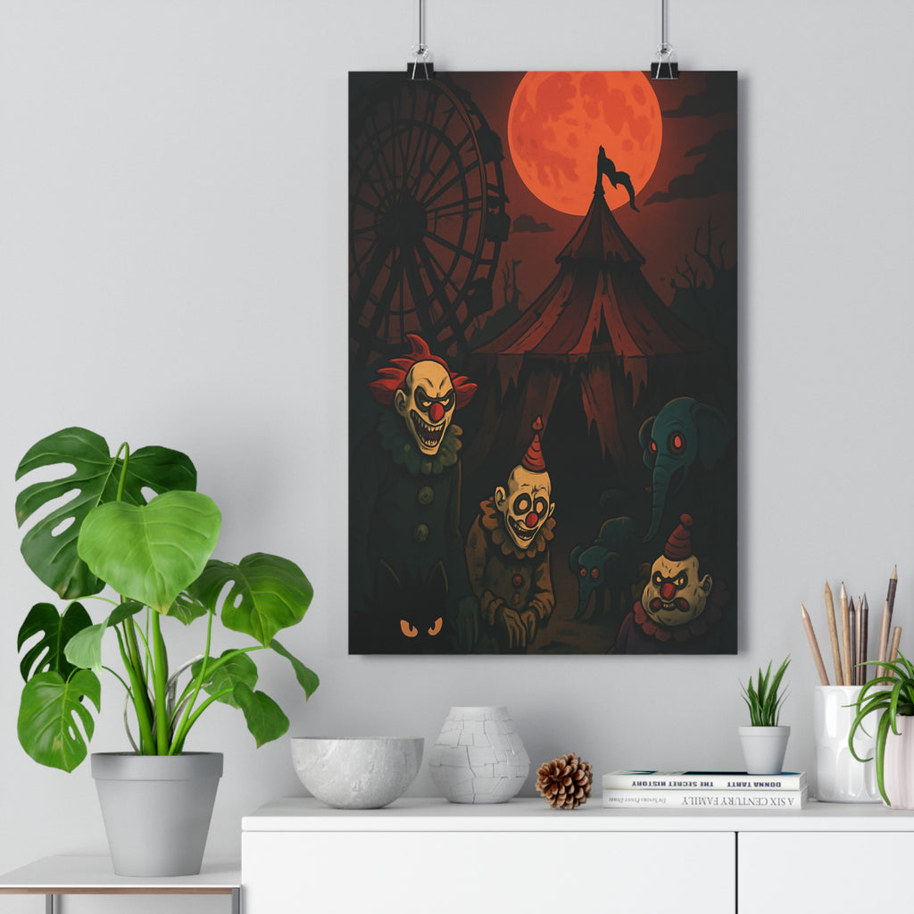 Poster décoratif dessin animé horreur clown sinistre rouge mystérieux chambre salon captivant ambiance Halloween