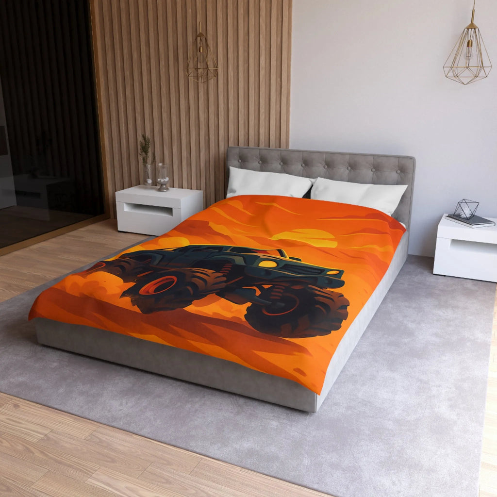 Housse de couette camion monstres désert coucher de soleil aventure pour chambre d'enfant
