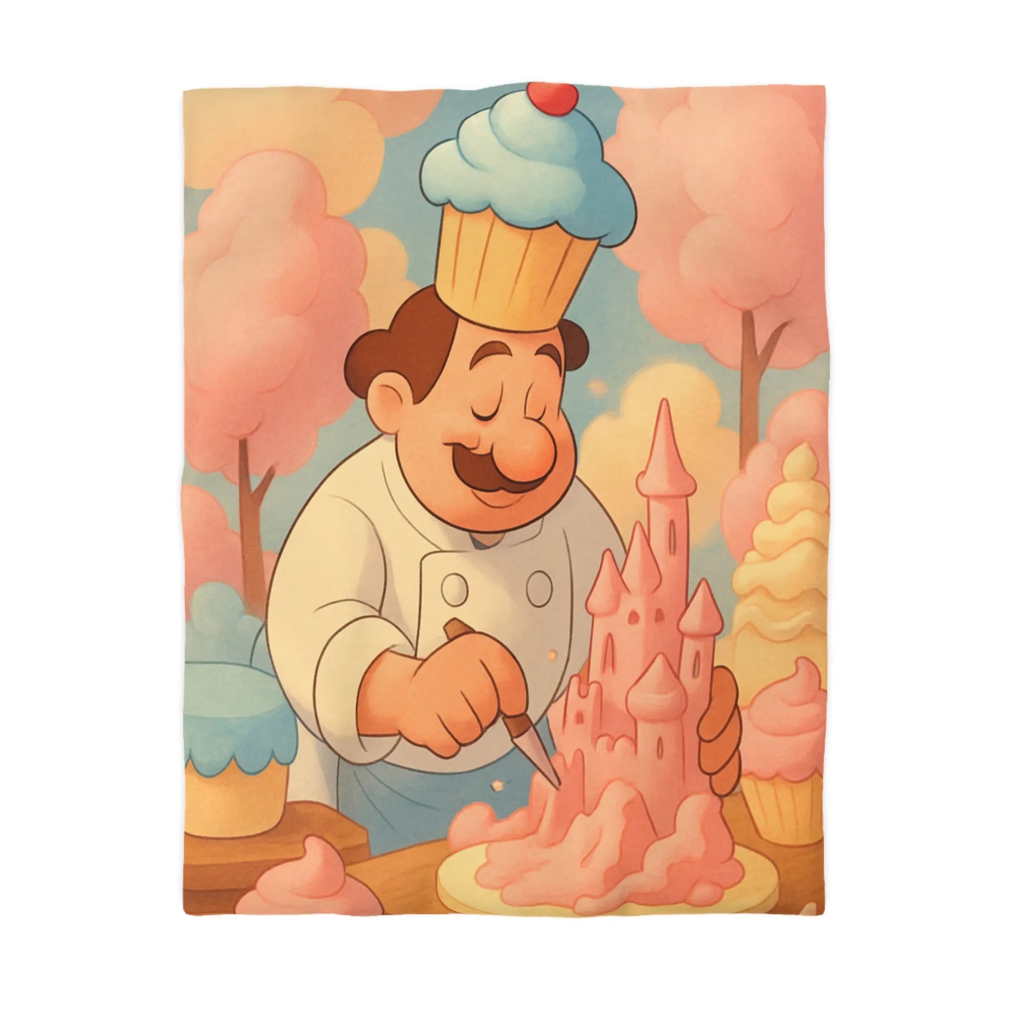 Housse de couette avec pâtissier créatif et château en crème pâtissière colorée