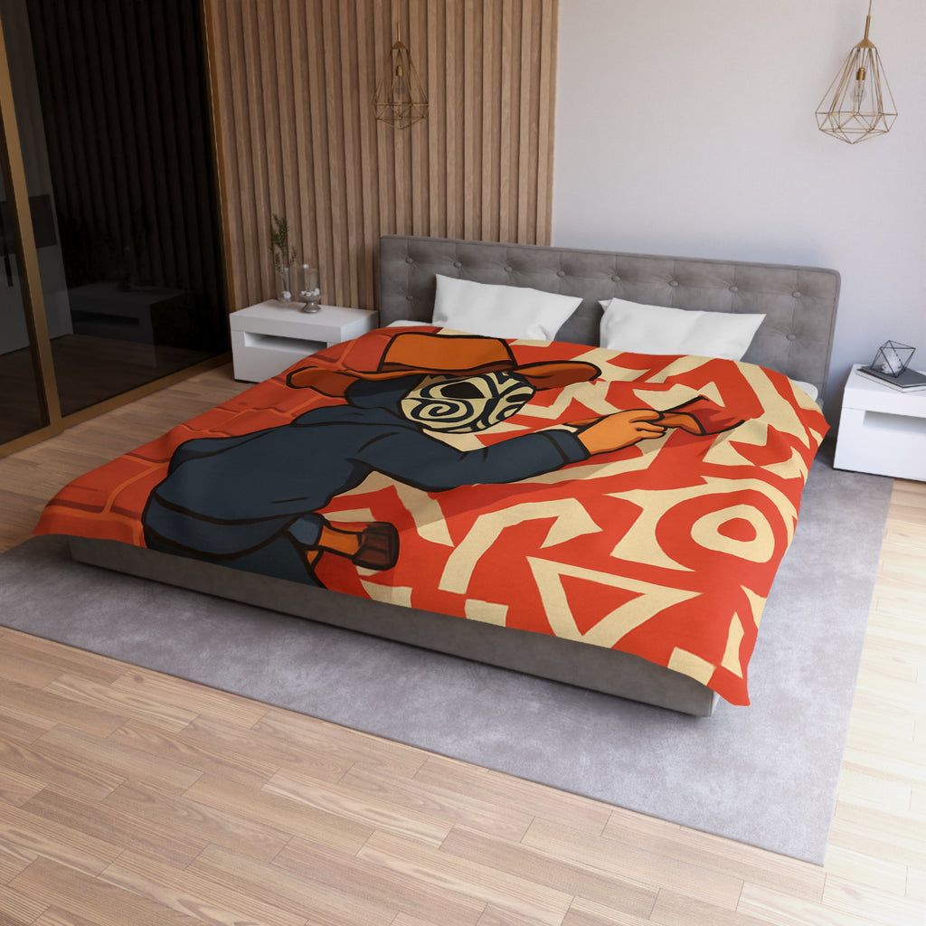 Housse de Couette Style Graffiti Masque Ethnique en Rouge et Blanc Pour Chambre Adulte