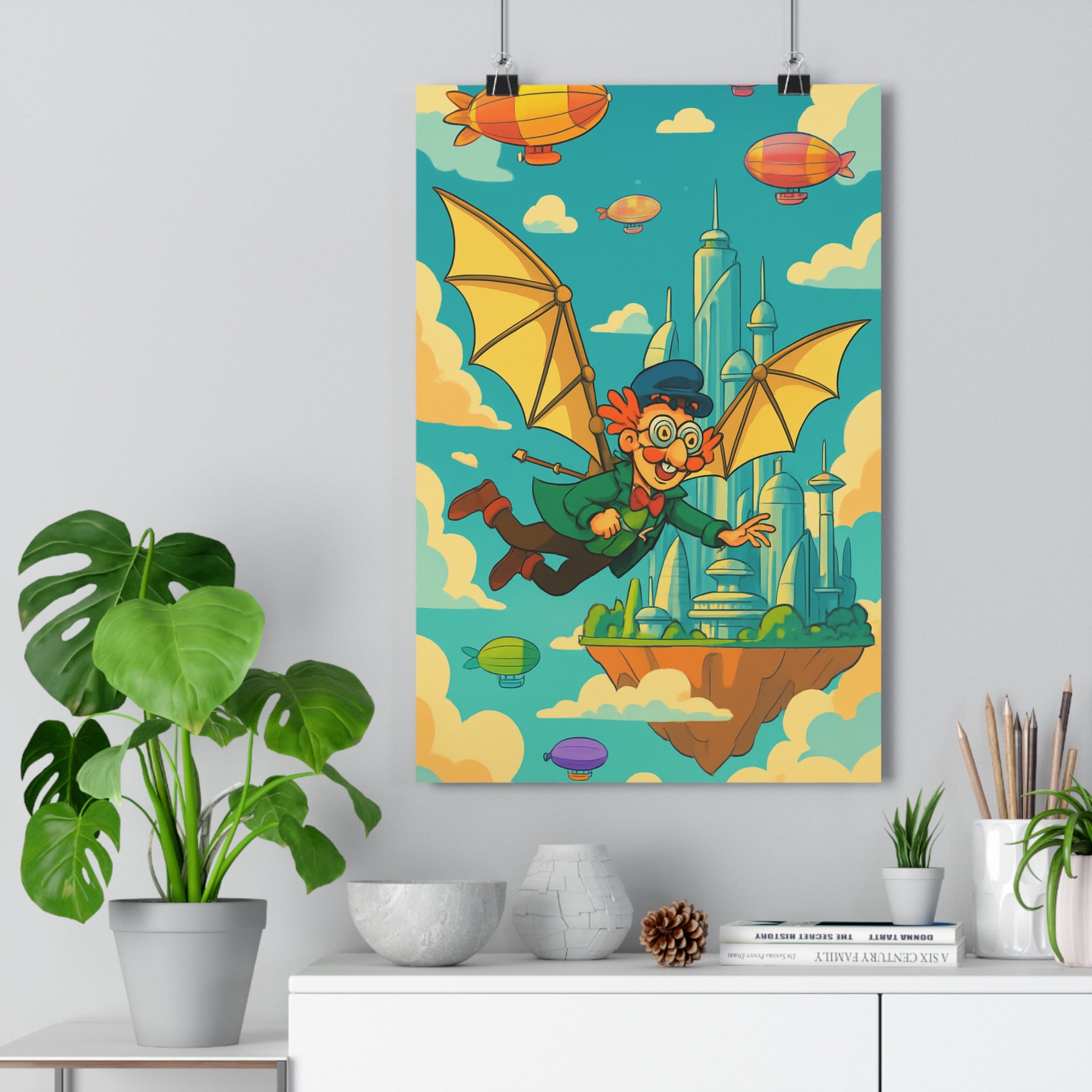 Poster décoratif steampunk rétro futuriste coloré aventure chambre salon enfant créatif joyeux dynamique flottant