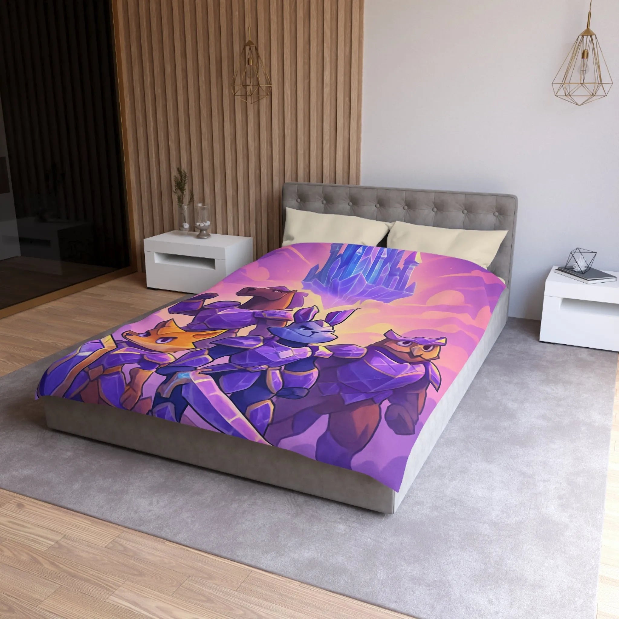 Housse de couette avec animaux chevaliers et château flottant pour chambre enfant