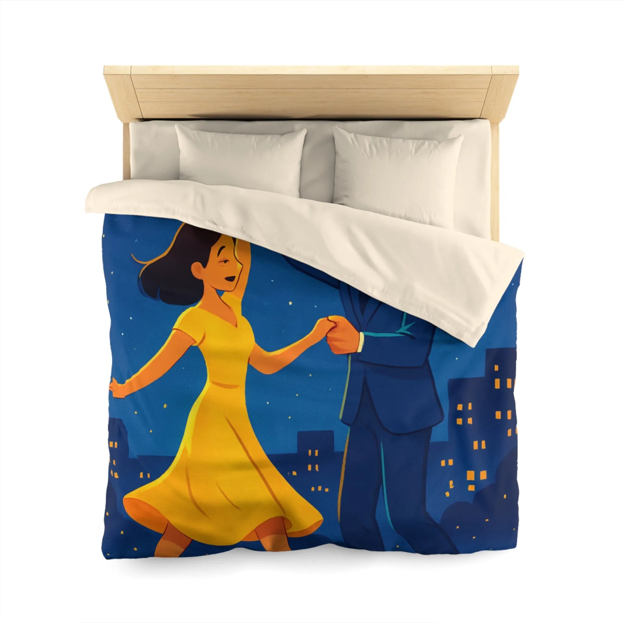 Housse de Couette Étoilée avec Couple Dansant en Soirée Ville Style Vintage