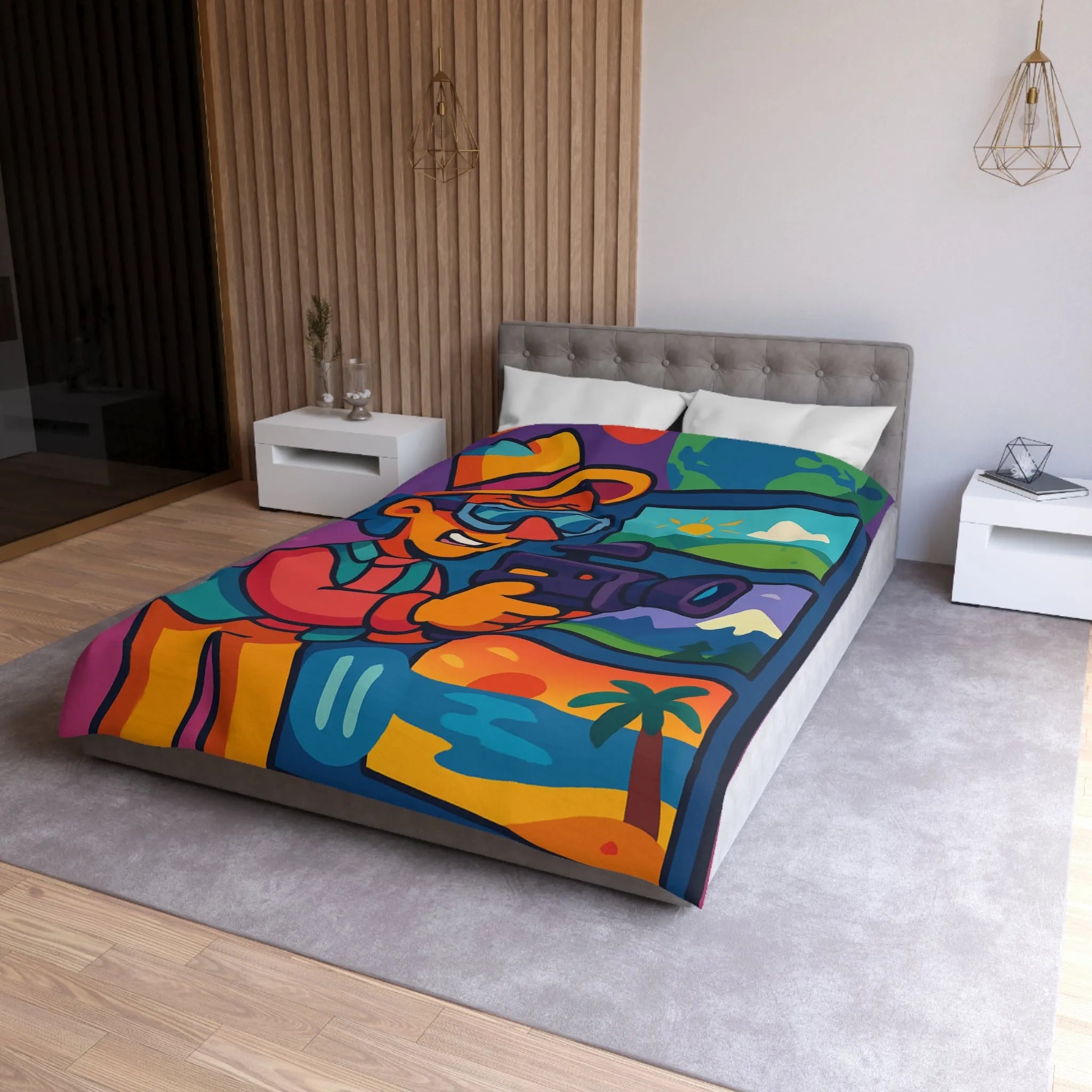 Housse de Couette Microfibre Art Graphique Contemporain Style Décoratif Chambre Tendance