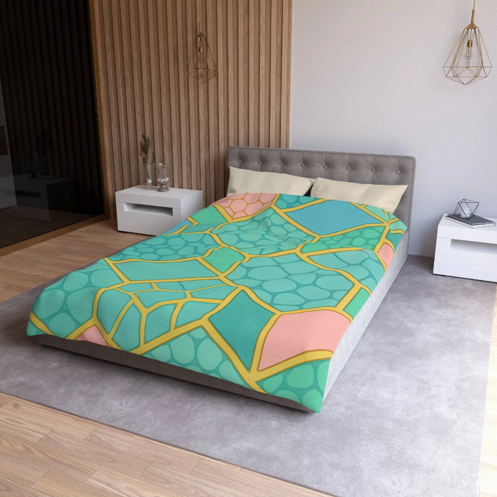 Housse de couette hexagonale pastel avec motifs géométriques et texture miel moderne