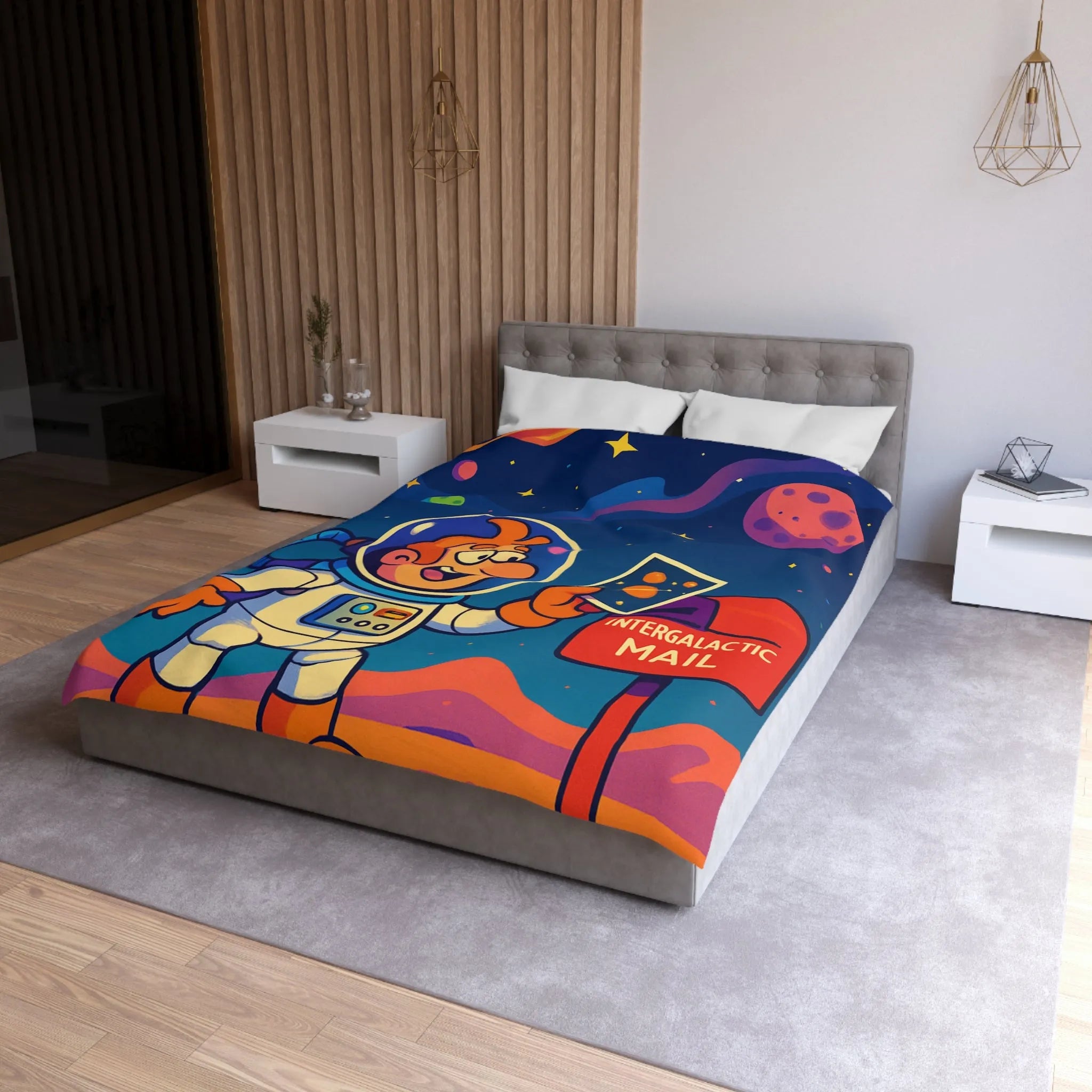 Housse de Couette Espace Fantaisie avec Astronaute Coloré et Planètes Illustrées