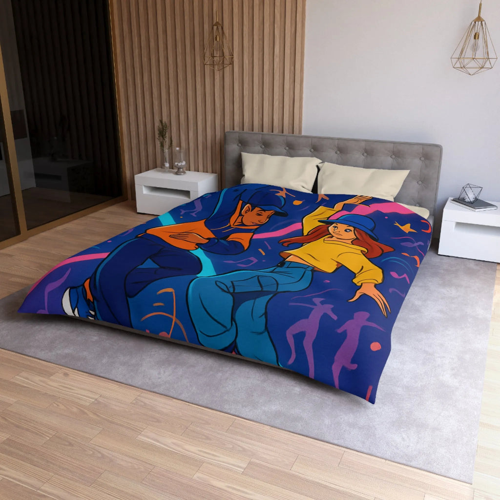 Housse de couette dynamique avec danseurs hip hop sur fond coloré et musical