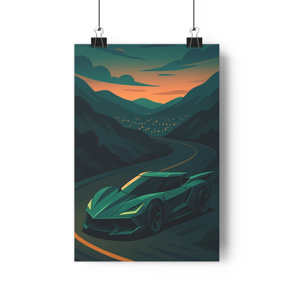 Poster décoratif supercar dynamique vert orange cartoon moderne aventure chambre salon bureau créatif 30x46