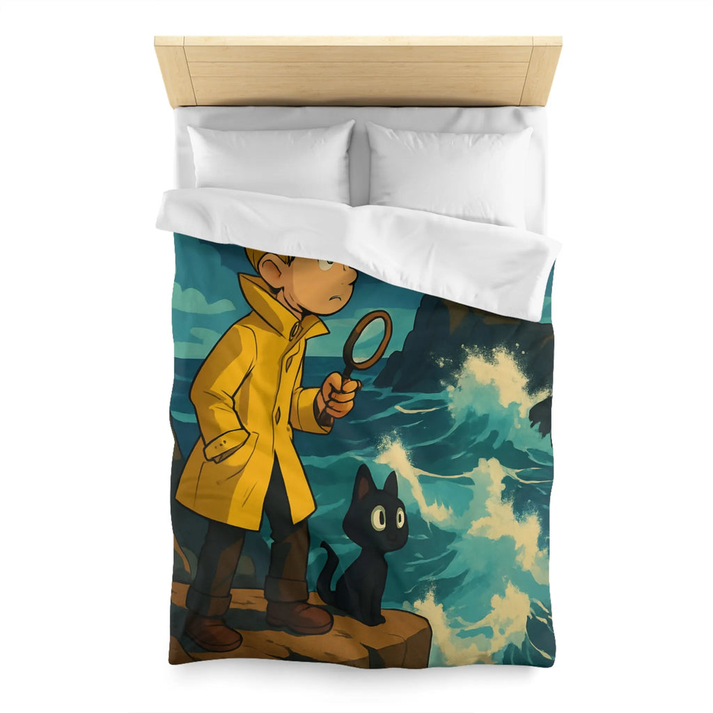 Housse de Couette Aventure Enfantine avec Phare, Océan et Chat Mystérieux