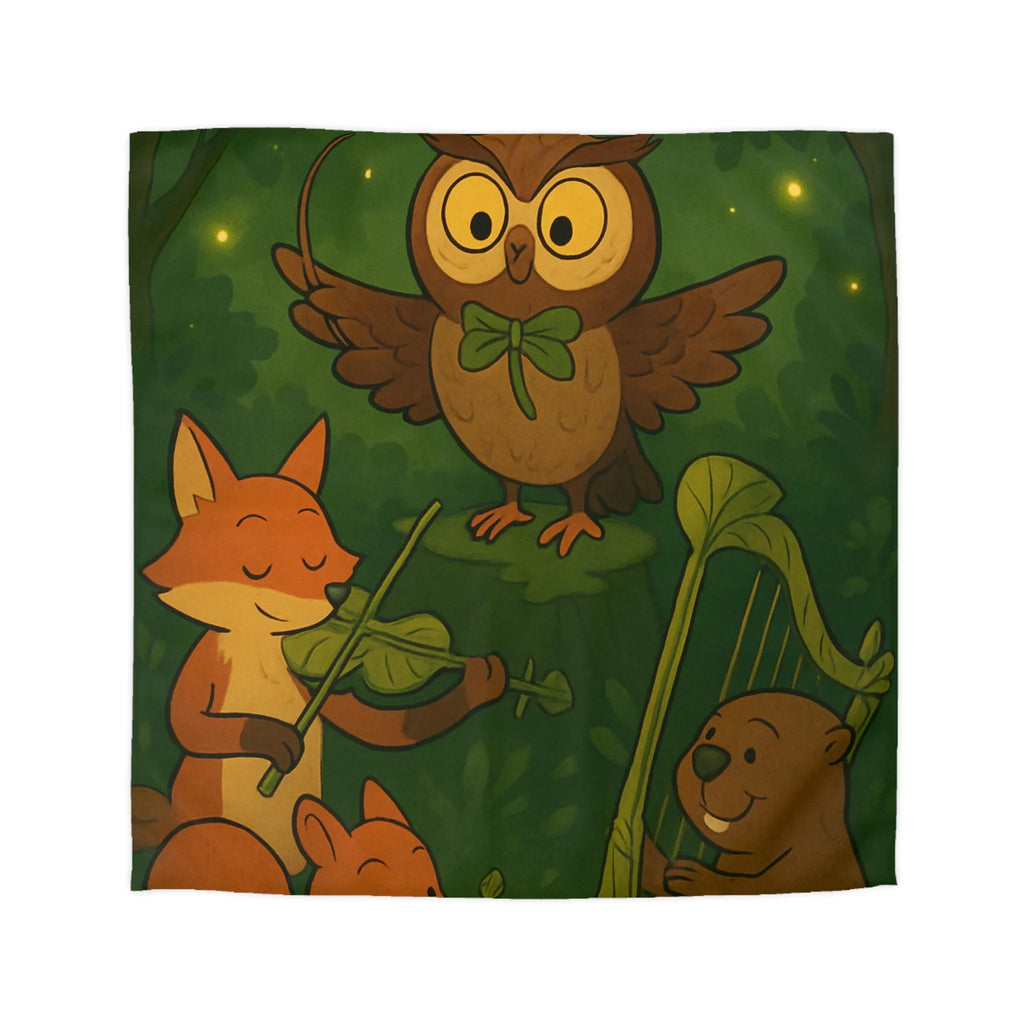 Housse de Couette Douce Forêt Animaux Musiciens Nuit Magique Enfants Nature Verte
