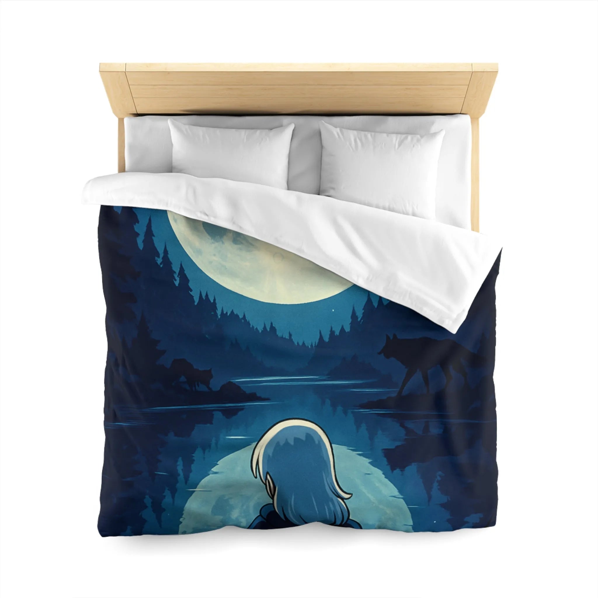 Envoûtante Housse de Couette Nocturne avec Pleine Lune Mystérieuse et Silhouette d'Arbres