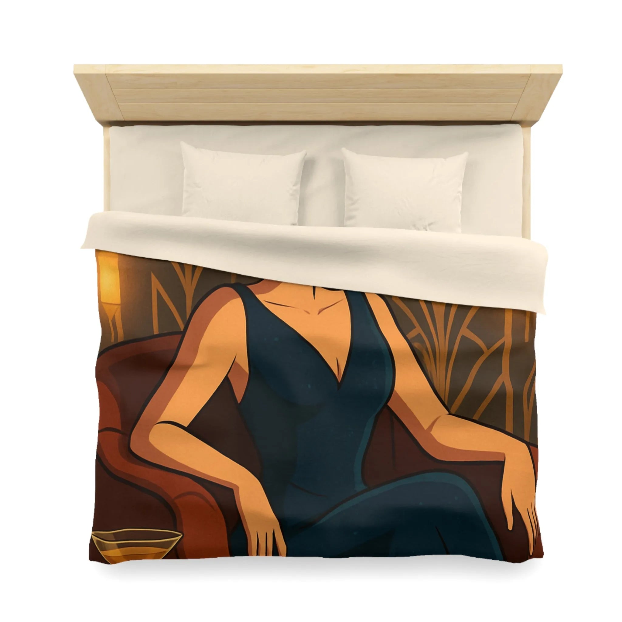 Élégance Art Déco : Housse de couette avec design femme glamour et cocktail martini