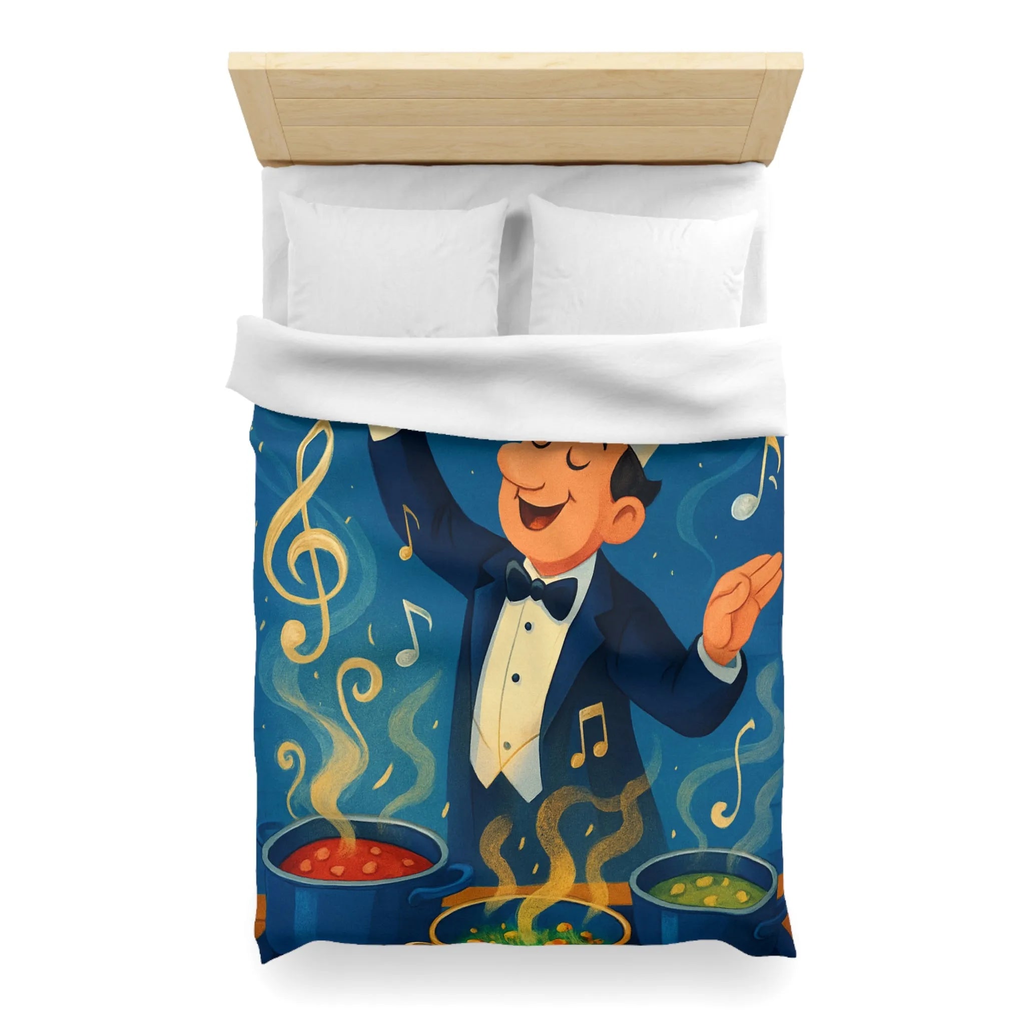 Chef chef d'orchestre culinaire dirige musique en cuisinant mélodies savoureuses et colorées