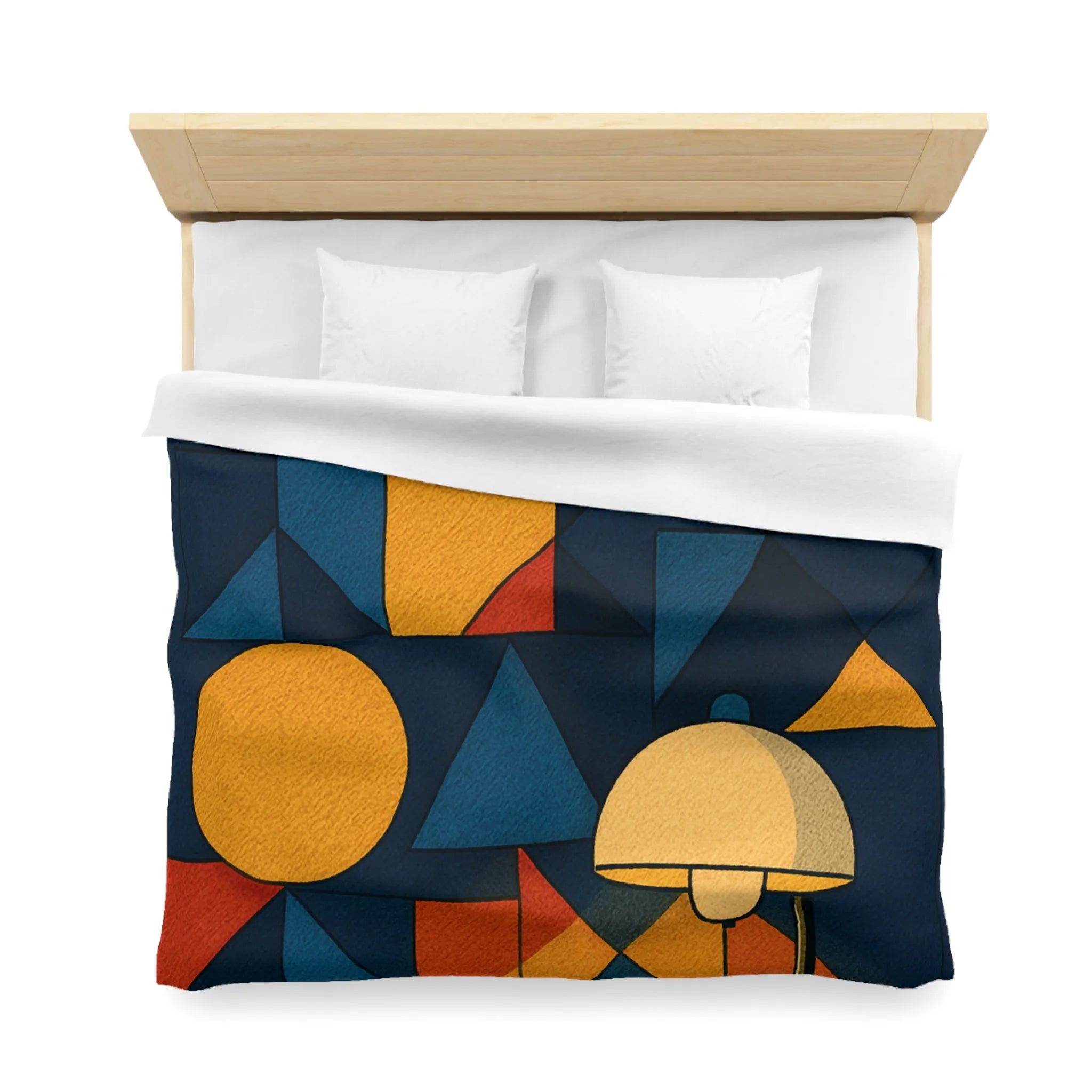 Housse de couette géométrique moderne multicolore avec motifs rétro et ambiance chaleureuse éclairée