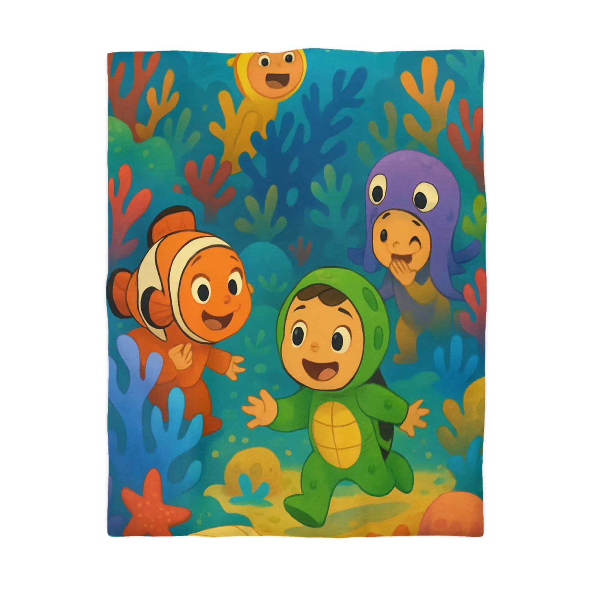 Housse de couette enfant sous-marine avec animaux mignons et corail coloré en illustration