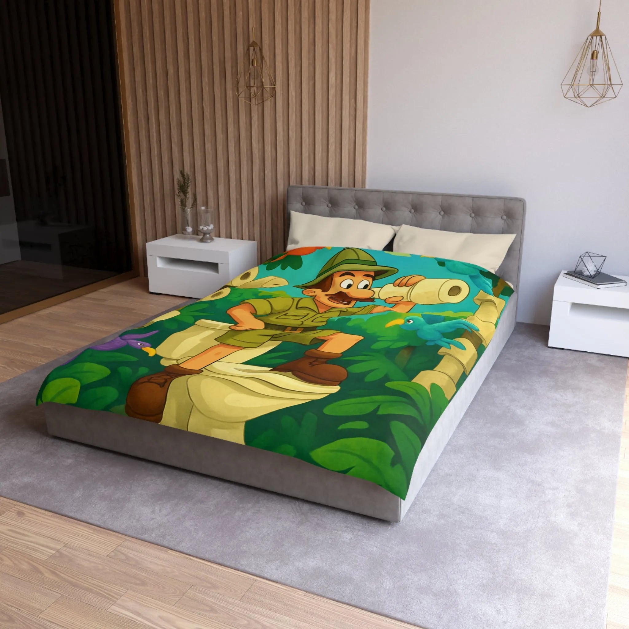 Housse de Couette Jungle Aventure avec Animaux aux Couleurs Vives et Drôle Explorateur