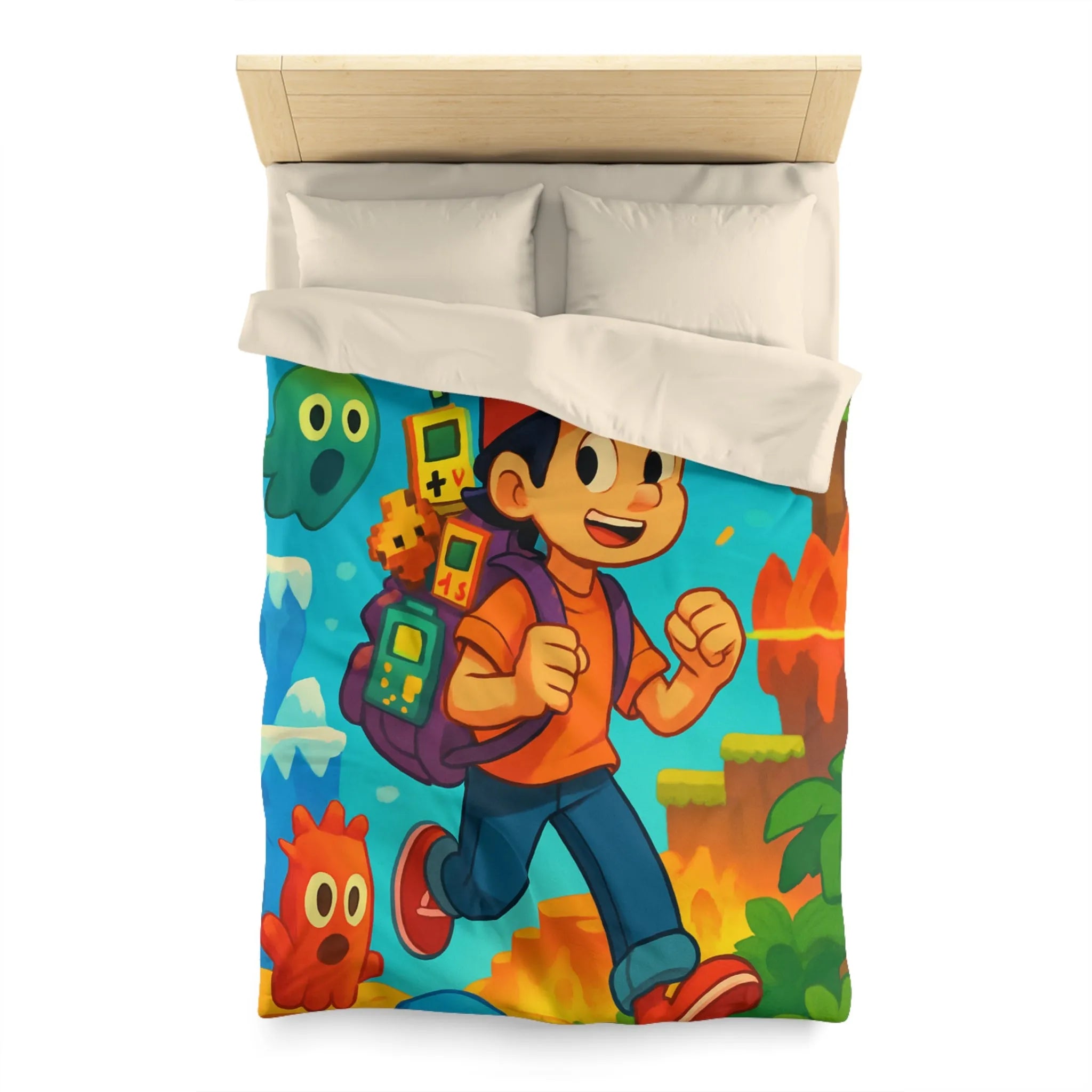 Housse de couette enfant joyeuse au design rétro jeu vidéo couleurs vives