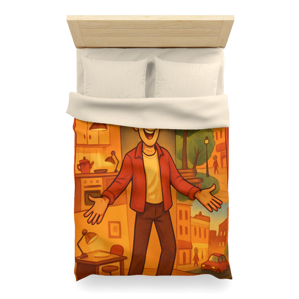 Housse de Couette Théâtrale avec Scène d'Intérieur et Extérieur Ville Colorée