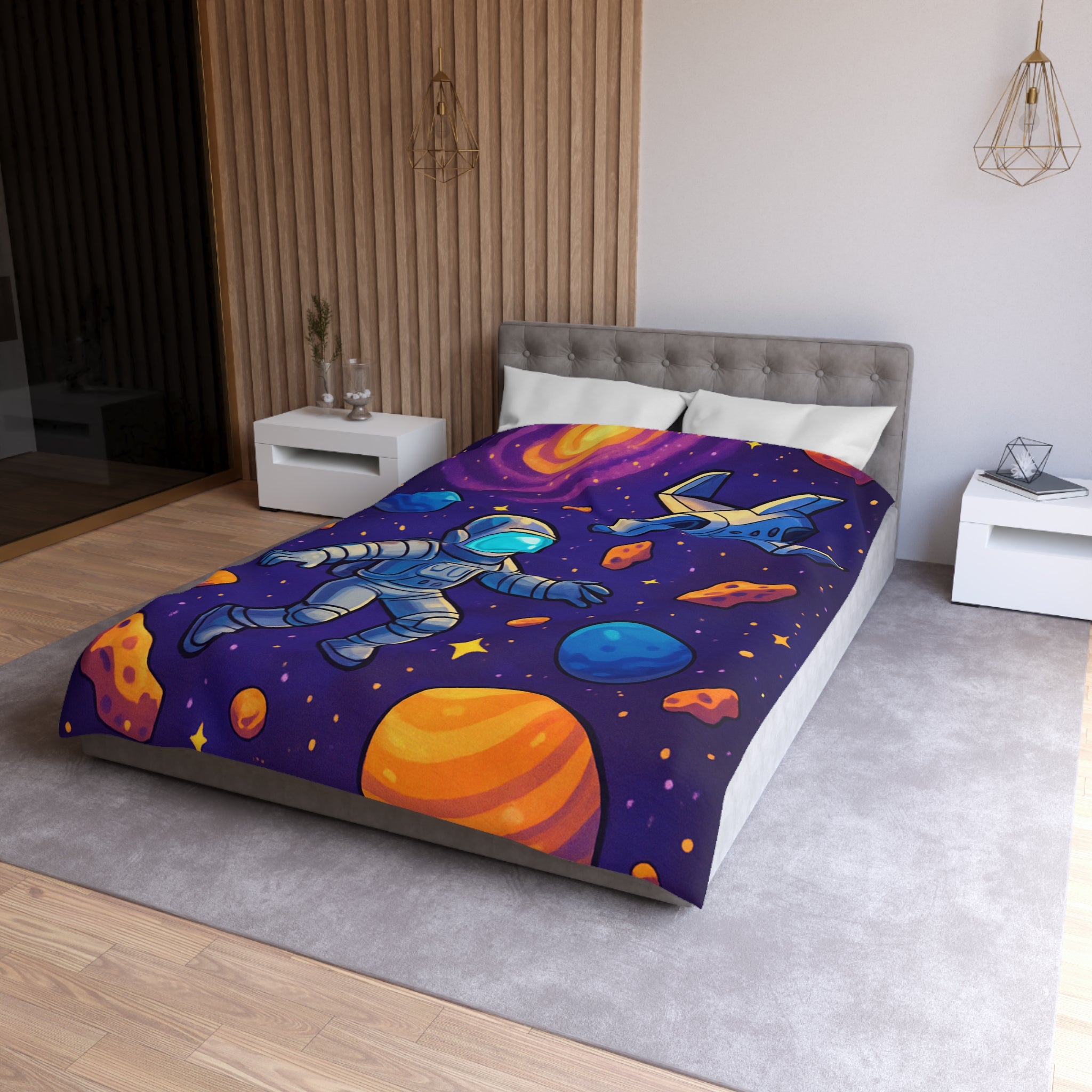 Housse de couette spatiale avec astronaute et planètes colorées pour enfants et adultes