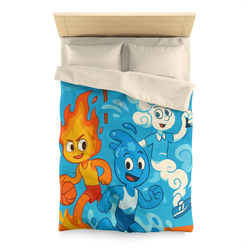 Housse de couette colorée avec motifs d’éléments sportifs et symbole de paix