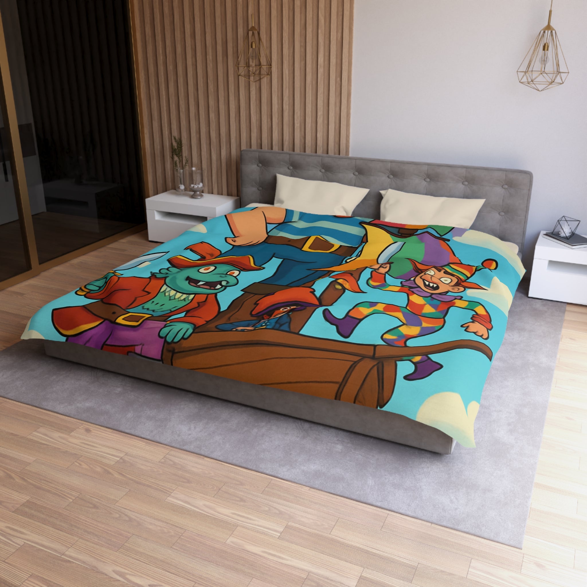 Housse de couette pirate joyeux arc-en-ciel colorée avec bateau pour enfant chambre