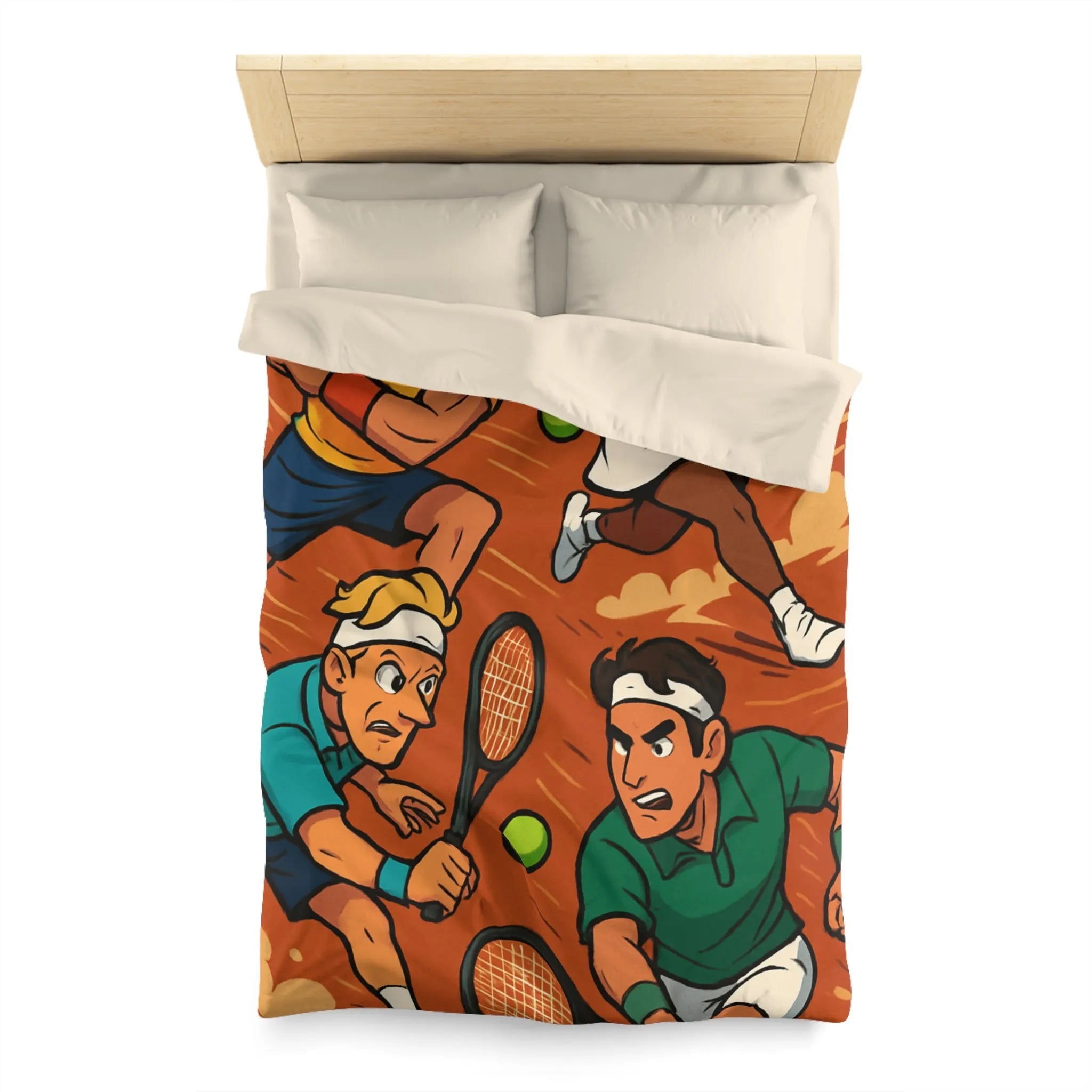 Housse de couette dynamique de tennis avec joueurs animés et fond terre battue