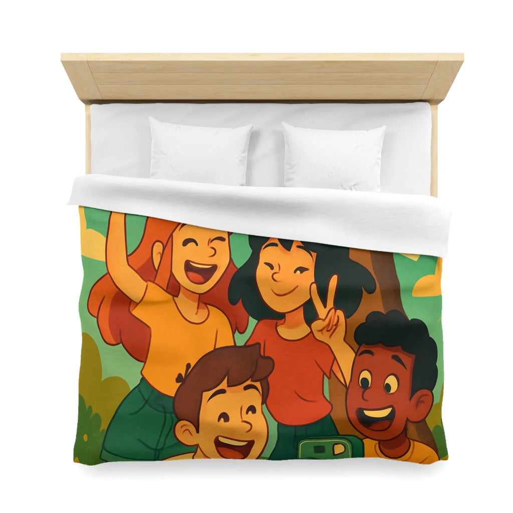 Housse de Couette Enfants Arborant Motif Nature et Joie Automnale Avec Polaroids