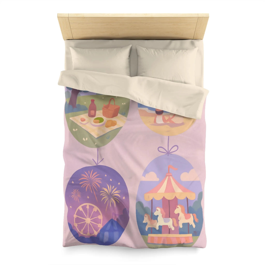 Douce Housse de Couette avec Scènes de Nature et Loisir Pastel Évoquant Sérénité