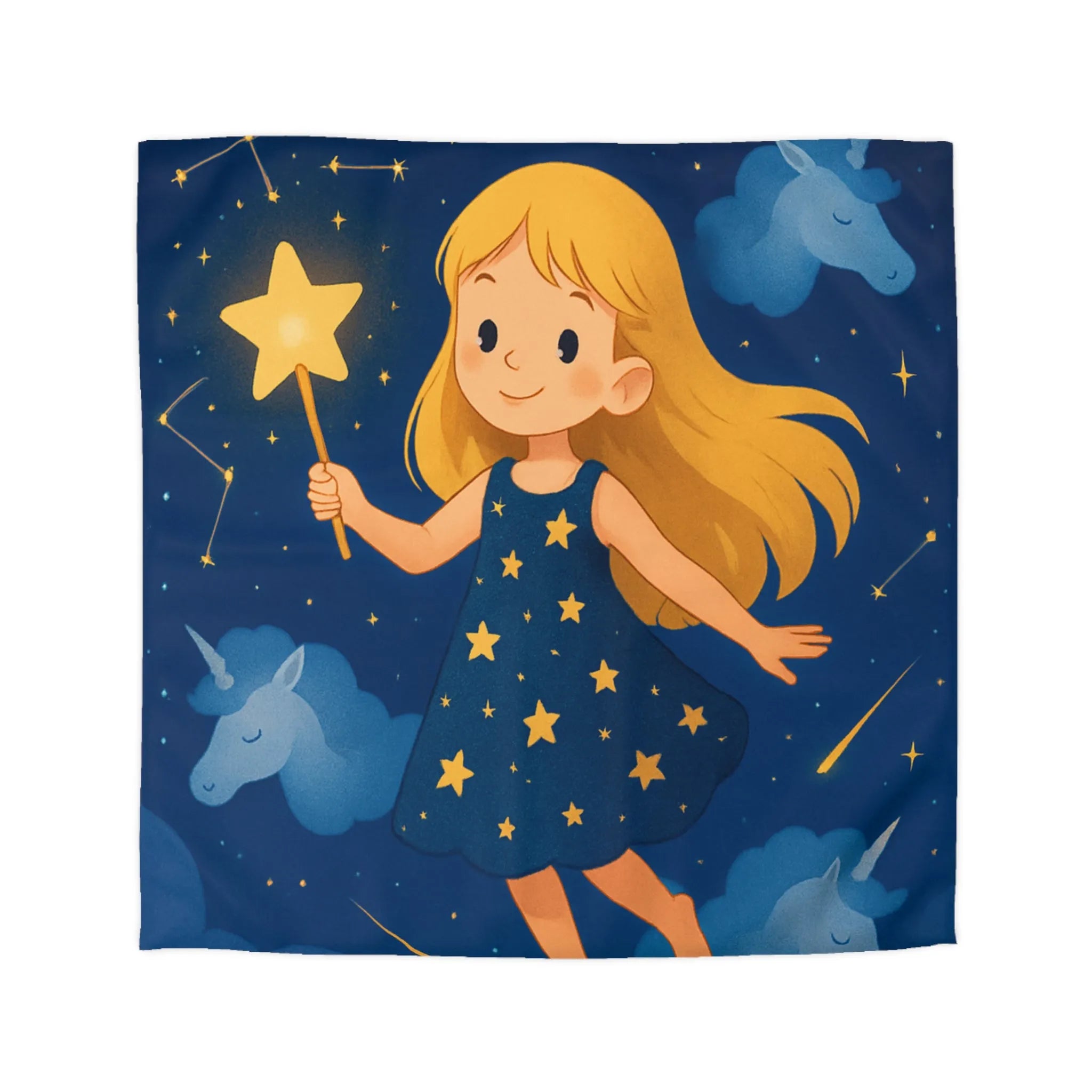 Housse de couette enfant étoiles magique avec licornes pour chambre de rêve céleste