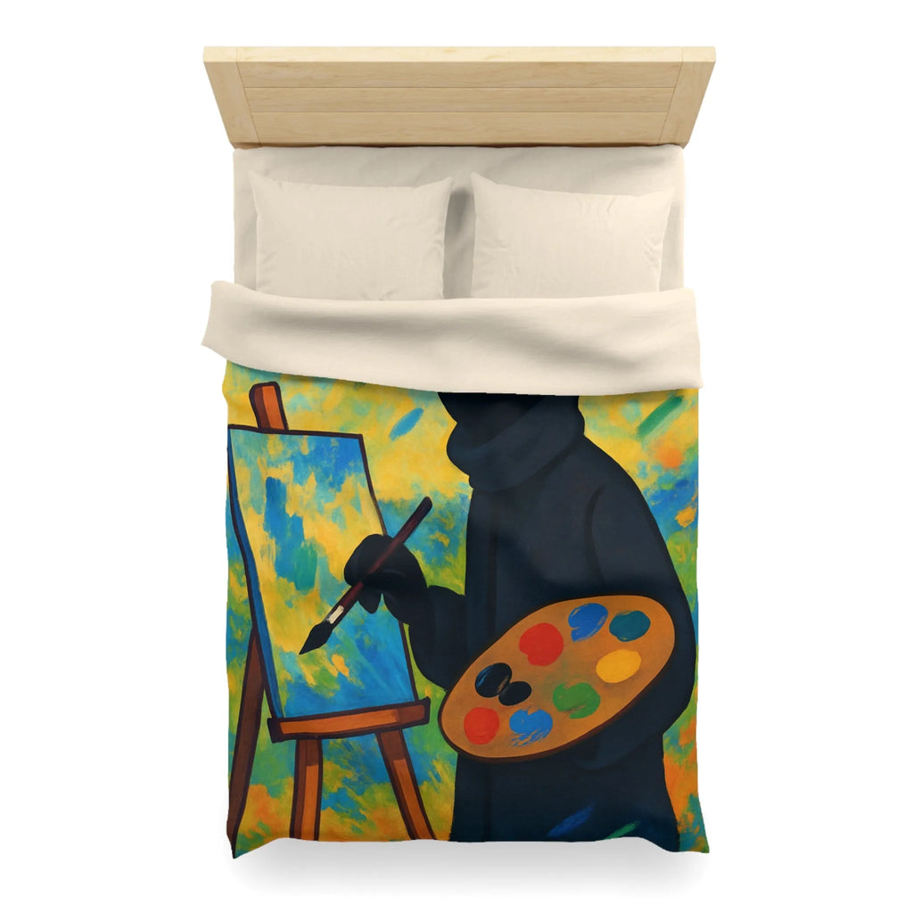 Housse de couette artiste mystérieux avec palette et paysage abstrait coloré