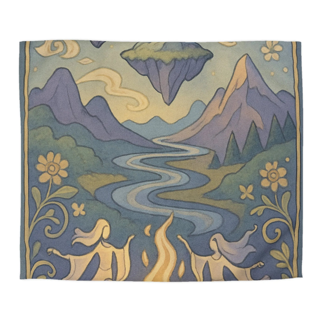 Housse de couette artistique avec montagnes flottantes et paysage féerique sous les étoiles