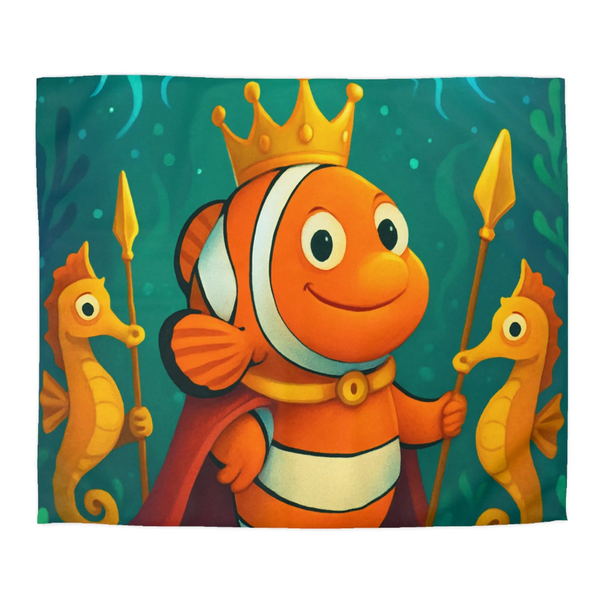 Housse de couette enfant joyeuse poisson clown roi et hippocampes joueurs aquatiques
