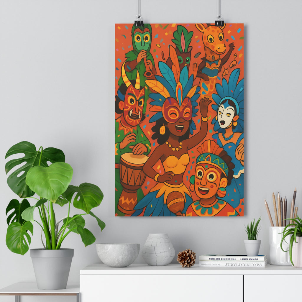 Poster décoratif carnaval vibrant coloré costumes masques musique animé joyeux chambre salon qualité artistique