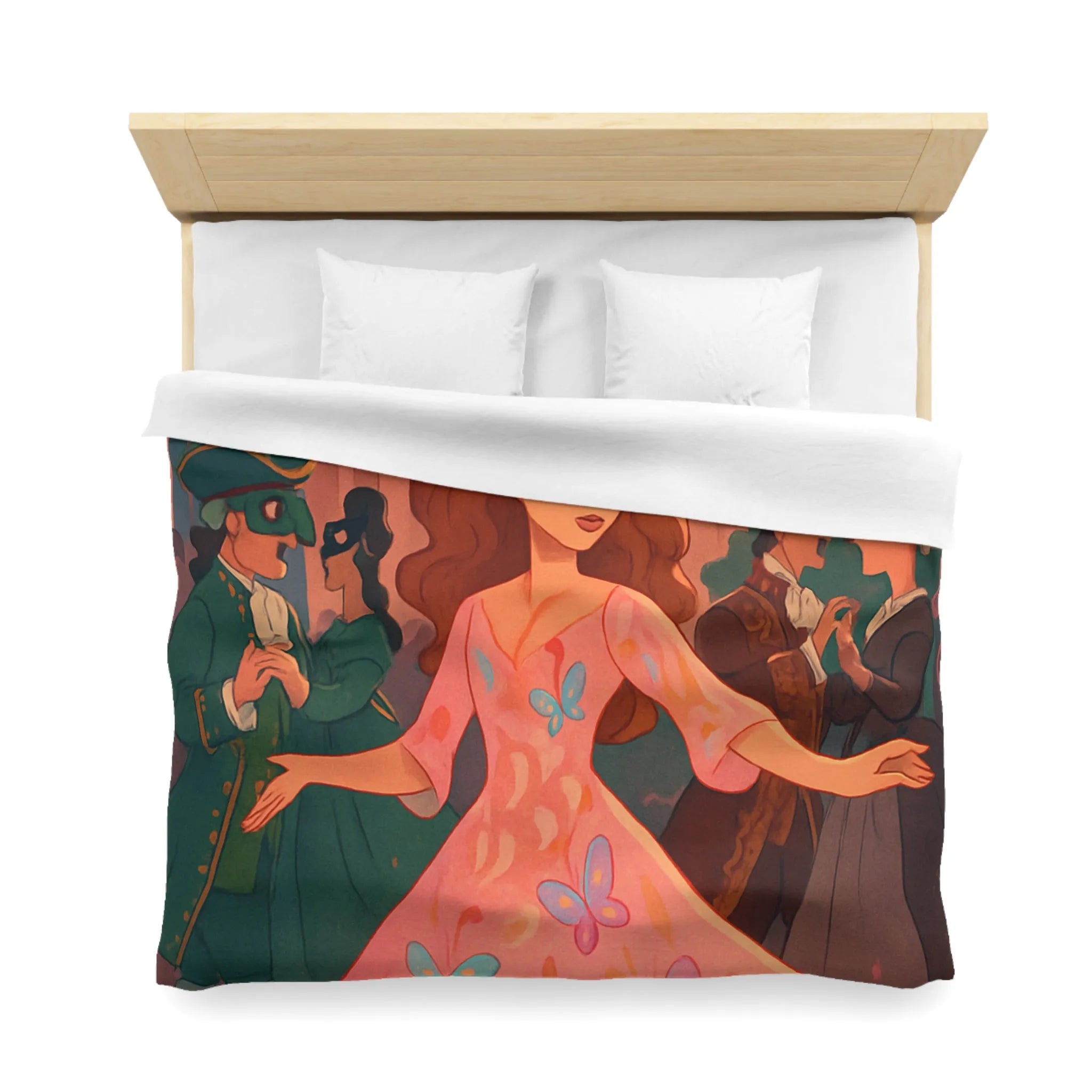 Housse de Couette Élégante avec Femmes Masquées et Papillons dans Bal Éthéré
