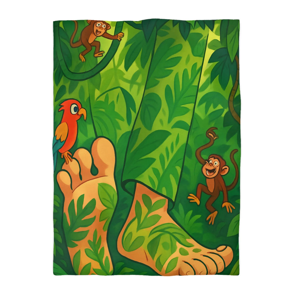 Housse de couette jungle colorée avec singes joyeux et perroquet exotique