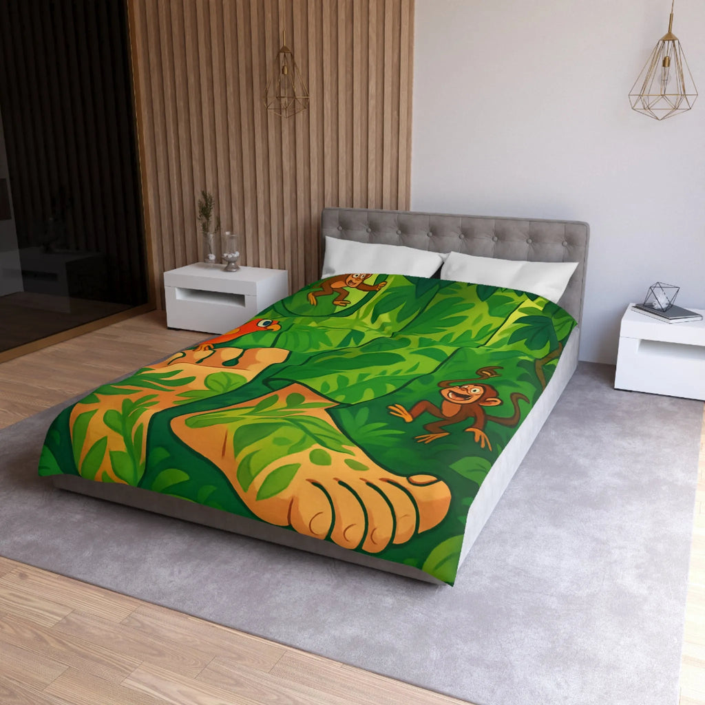 Housse de couette jungle colorée avec singes joyeux et perroquet exotique