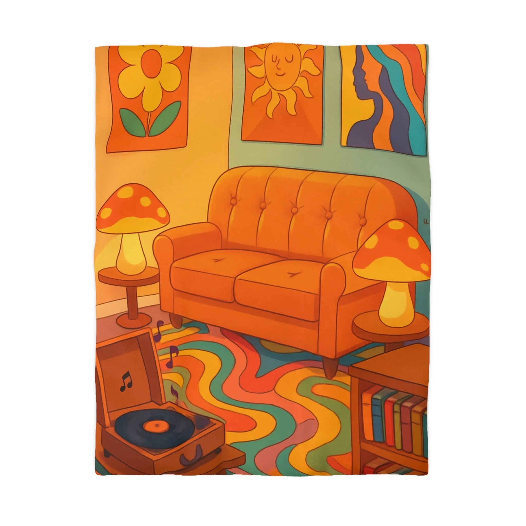 Housse de couette aux motifs rétro avec design de salon vintage coloré et vibrant