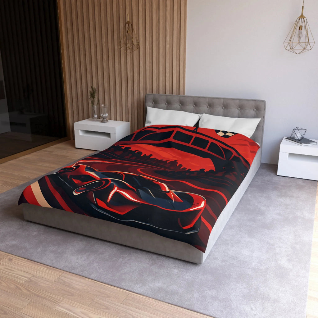 Housse de couette avec design de voiture de course rouge moderne sur circuit sinueux