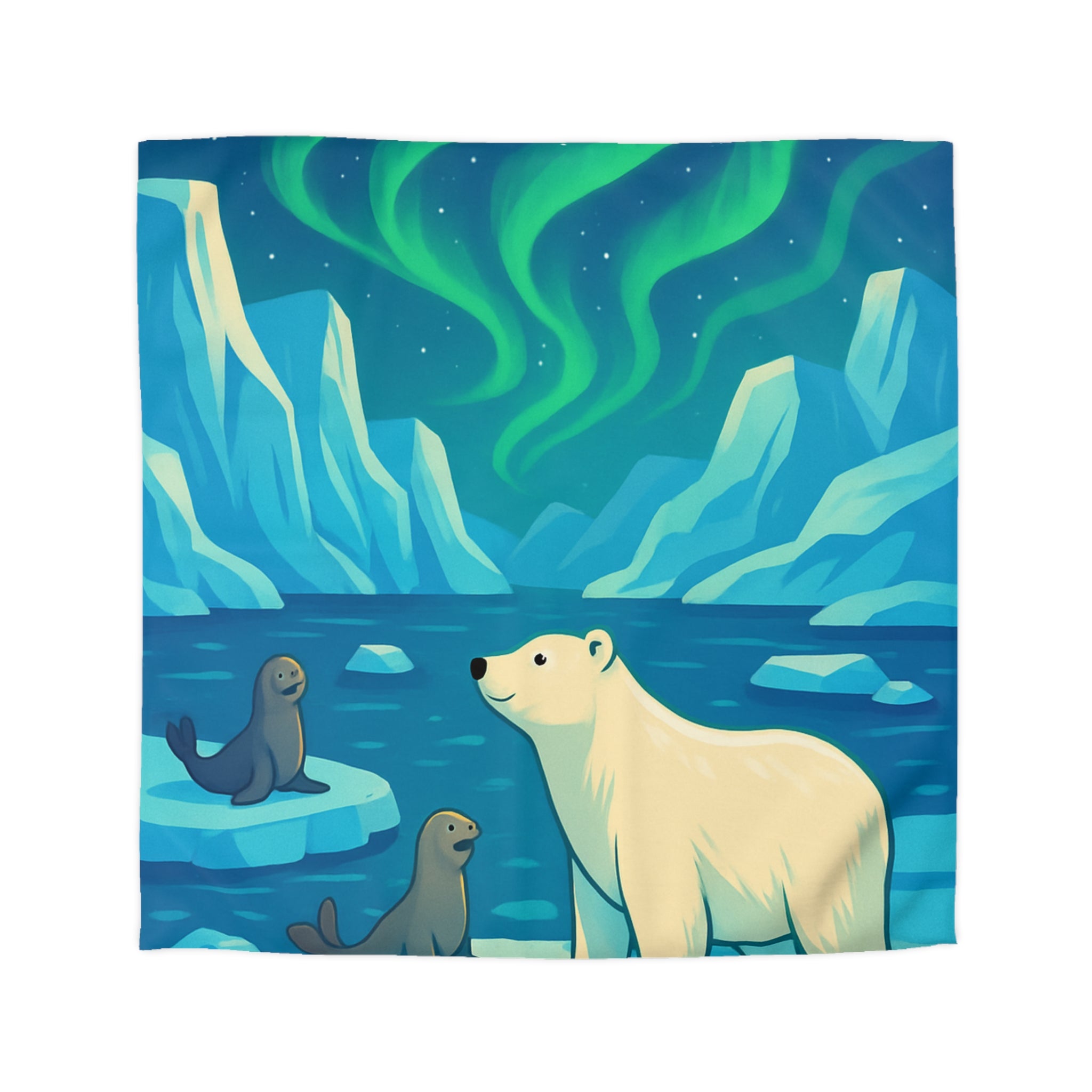 Housse de couette polaire avec ours et aurores boréales pour chambre enfant