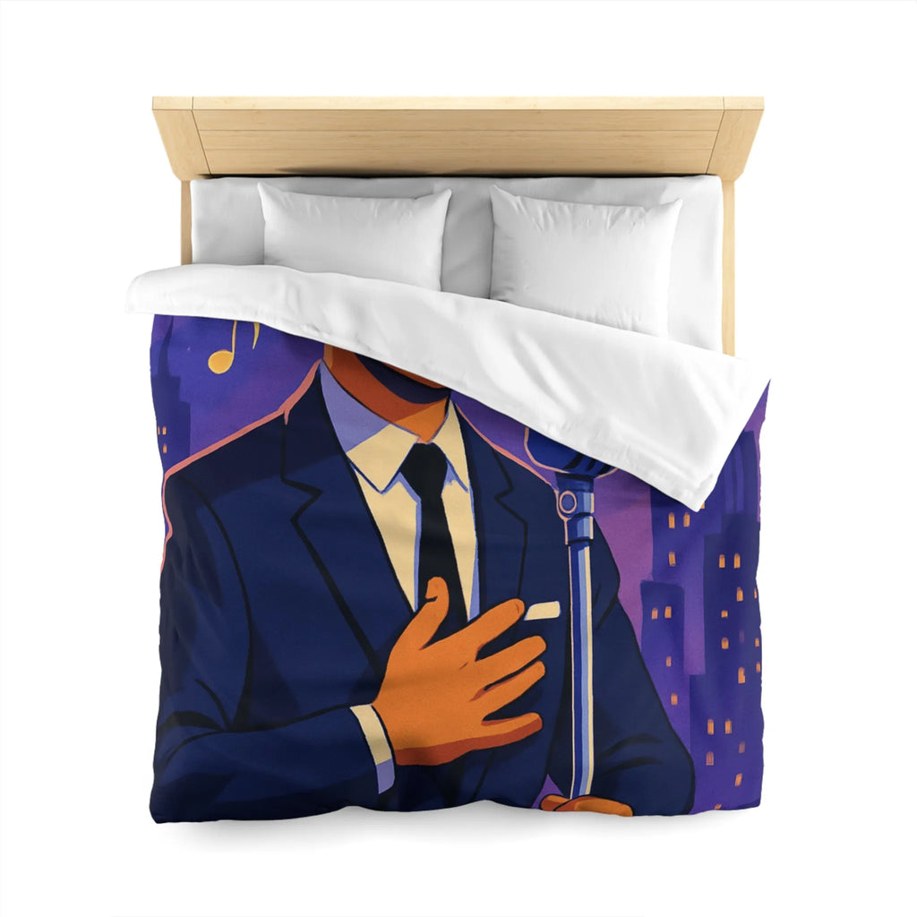 Housse de Couette Élégante pour Amoureux de Musique avec Chanteur et Micro Vintage