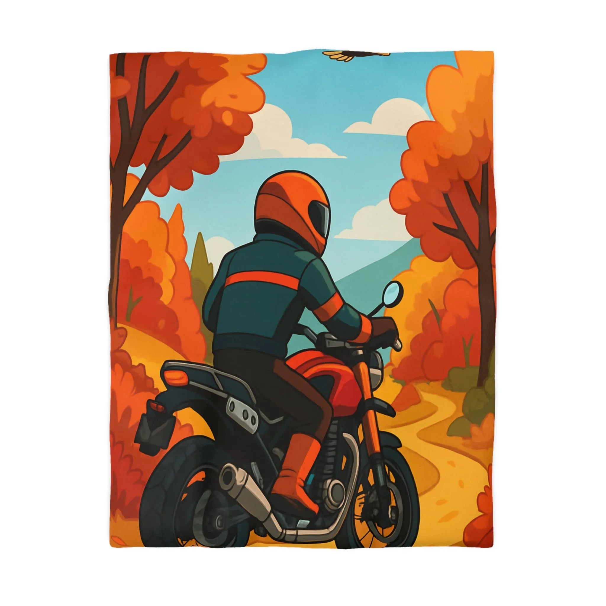 Housse de couette avec motif automnal de motard et nature aux couleurs vives