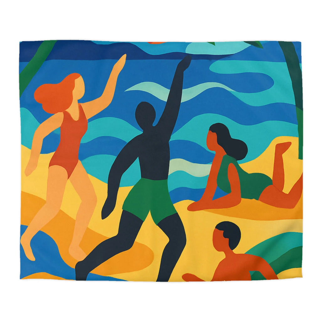 Housse de Couette Colorée Motif Plage Tropicale avec Palmiers et Activités Ludiques