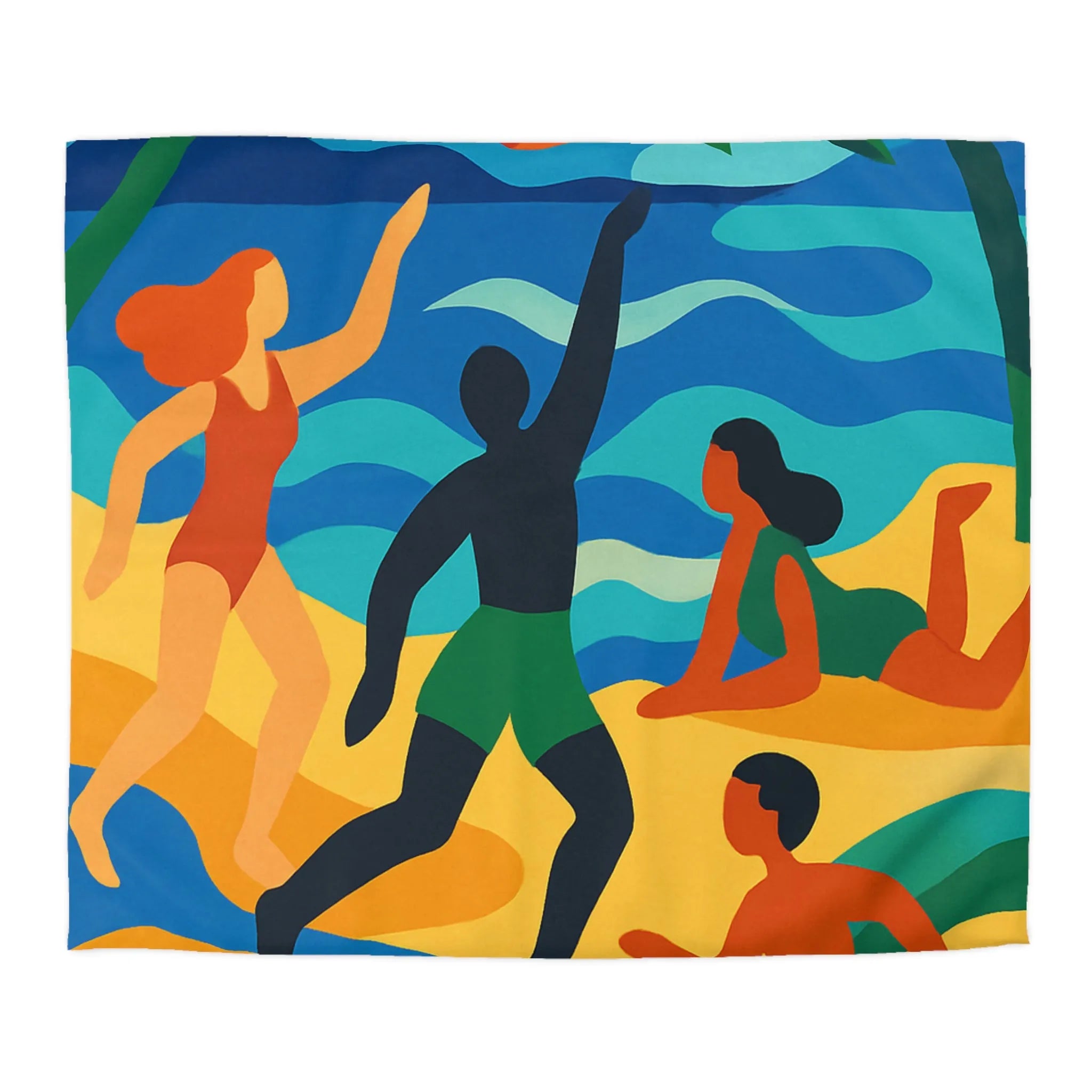 Housse de Couette Colorée Motif Plage Tropicale avec Palmiers et Activités Ludiques