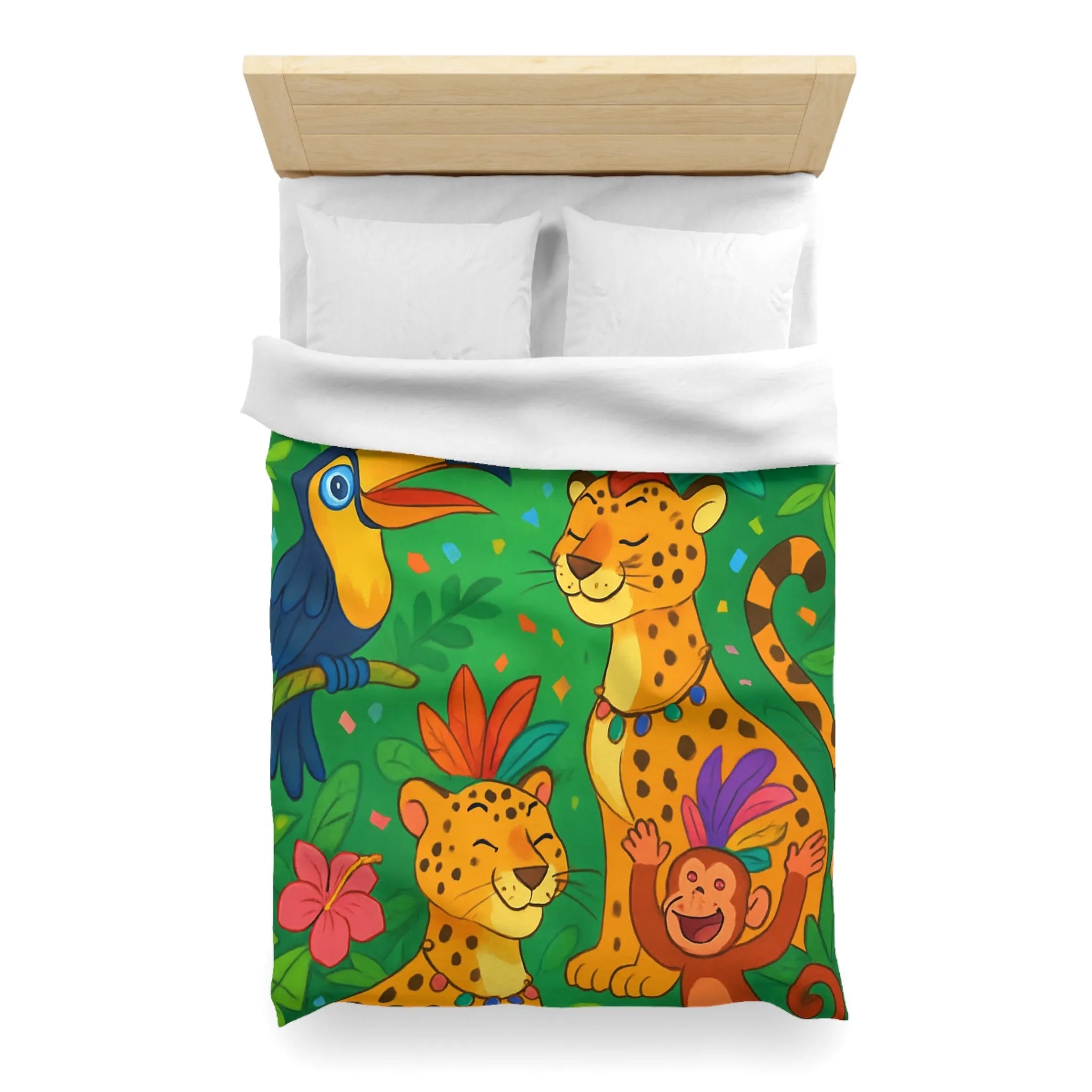 Housse de couette colorée avec animaux exotiques, motif jungle joyeux pour chambre enfant