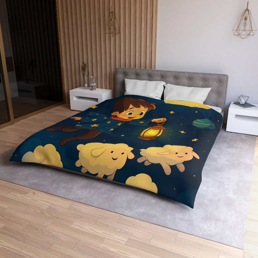 Housse de couette enfant rêveur avec étoiles, lune et moutons volants mignons
