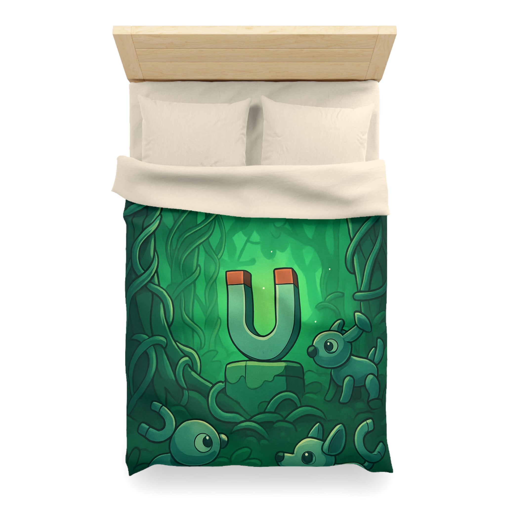 Housse de couette verte forêt magnétique animaux déco pour chambre enfants imaginative