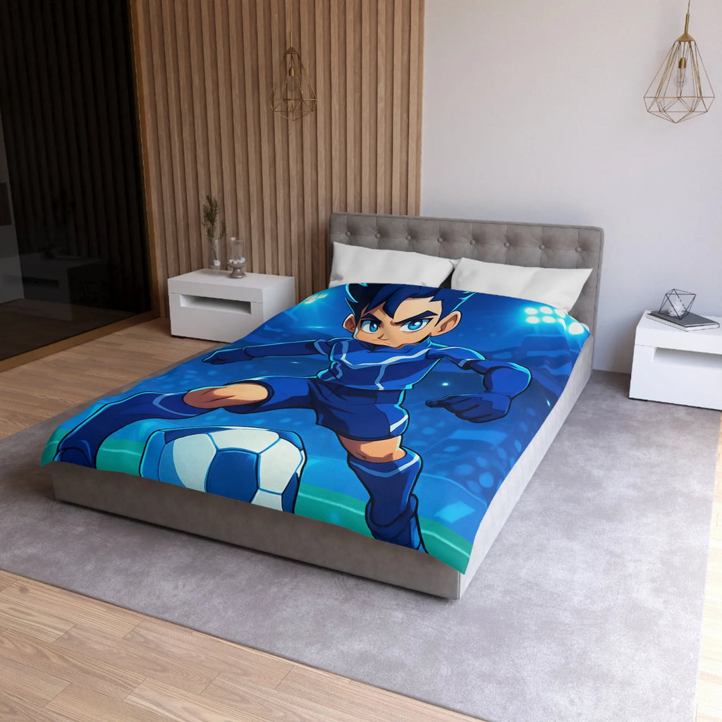 Housse de couette avec joueur de foot animé, style dynamique et lumineux, ambiance sportive