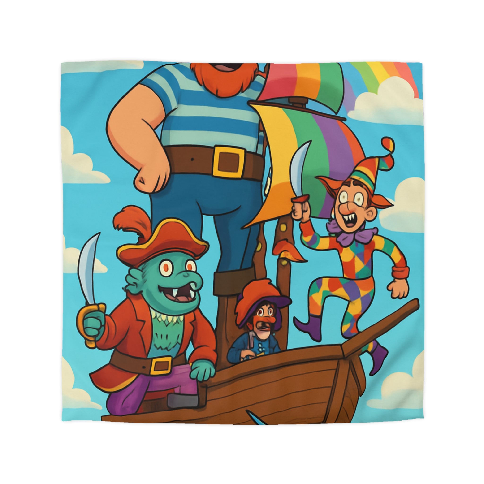 Housse de couette pirate joyeux arc-en-ciel colorée avec bateau pour enfant chambre
