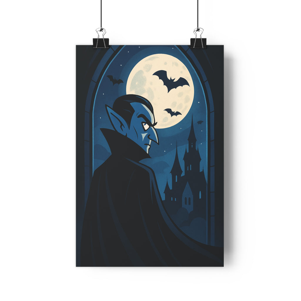 Poster décoratif cartoon mystérieux bleu noir vampire lune chauvessouris château chambre salon ambiance qualité