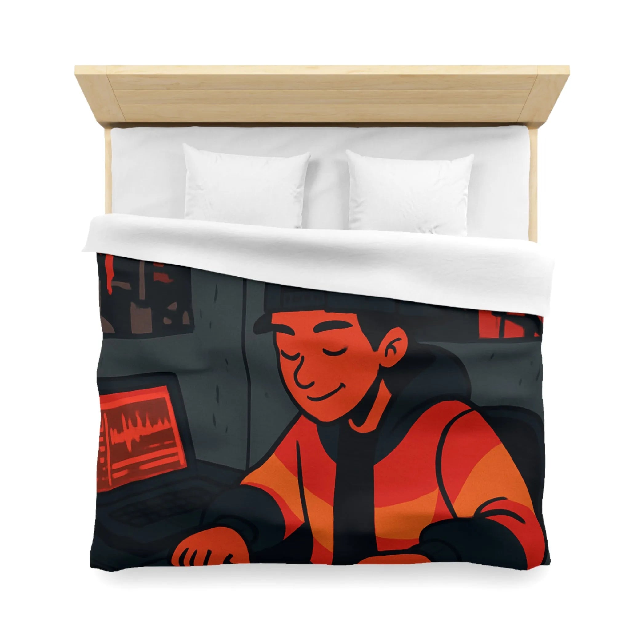 Housse de couette design studio moderne avec touche artistique rouge et noire